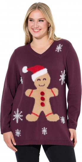 Ulla Popken Gingerbread Man Christmas Sweater Dark Wine Red - Hoodies & Sweatshirts - Kuschelige Sweatshirts & Strick