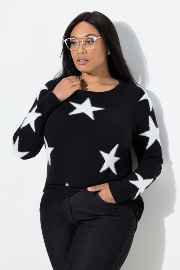 Ulla Popken Glitter Stars Soft Knit Sweater Black - Hoodies & Sweatshirts - Kuschelige Sweatshirts & Strick