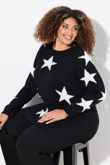 Ulla Popken Glitter Stars Soft Knit Sweater Black - Hoodies & Sweatshirts - Kuschelige Sweatshirts & Strick