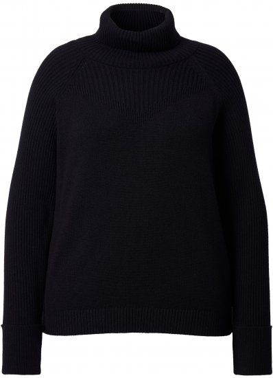 Ulla Popken Turtleneck Sweater with Ribbed Inserts Black - Hoodies & Sweatshirts - Kuschelige Sweatshirts & Strick