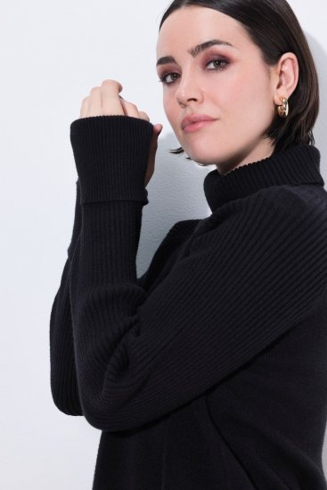 Ulla Popken Turtleneck Sweater with Ribbed Inserts Black - Hoodies & Sweatshirts - Kuschelige Sweatshirts & Strick