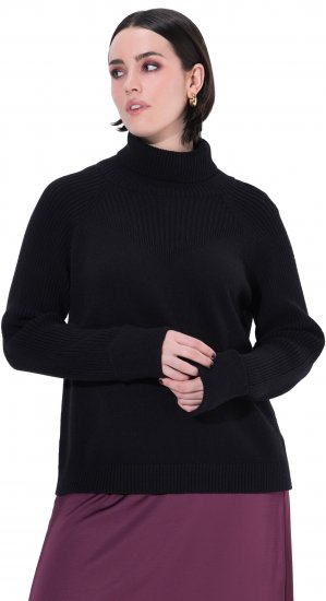 Ulla Popken Turtleneck Sweater with Ribbed Inserts Black - Hoodies & Sweatshirts - Kuschelige Sweatshirts & Strick