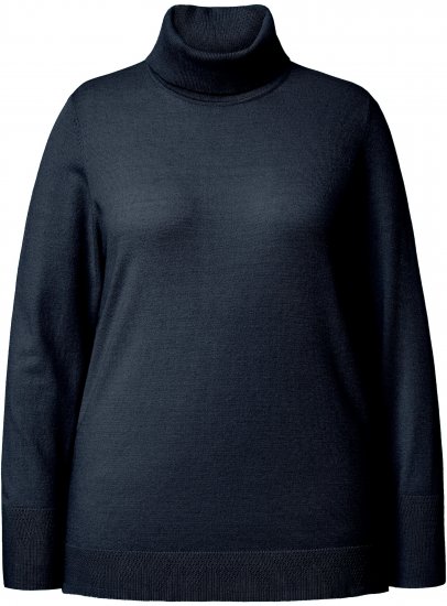 Ulla Popken Turtleneck Ribbed Trim Long Sleeve Sweater Navy - Hoodies & Sweatshirts - 