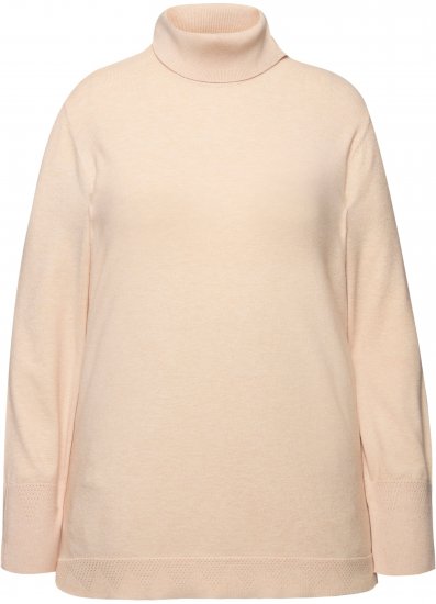 Ulla Popken Turtleneck Ribbed Trim Long Sleeve Sweater Nature Melange - Hoodies & Sweatshirts - Kuschelige Sweatshirts & Strick