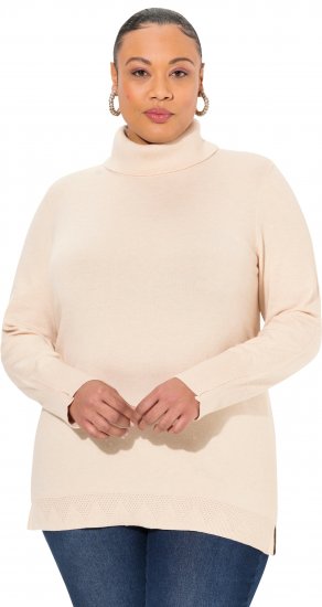 Ulla Popken Turtleneck Ribbed Trim Long Sleeve Sweater Nature Melange - Hoodies & Sweatshirts - Kuschelige Sweatshirts & Strick