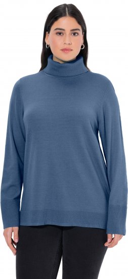 Ulla Popken Turtleneck Ribbed Trim Long Sleeve Sweater Atlantic Blue - Hoodies & Sweatshirts - Kuschelige Sweatshirts & Strick