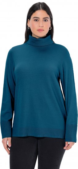 Ulla Popken Turtleneck Ribbed Trim Long Sleeve Sweater Cerulean - Hoodies & Sweatshirts - 