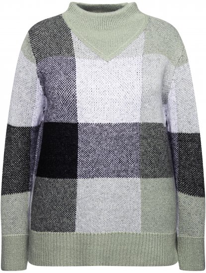 Ulla Popken Grand Check Long Sleeve Sweater Sage Green - Hoodies & Sweatshirts - Kuschelige Sweatshirts & Strick