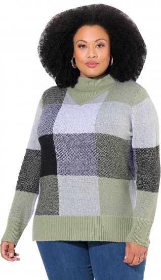 Ulla Popken Grand Check Long Sleeve Sweater Sage Green - Hoodies & Sweatshirts - Kuschelige Sweatshirts & Strick