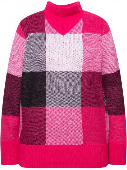 Ulla Popken Grand Check Long Sleeve Sweater Red Pink - Hoodies & Sweatshirts - 