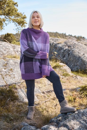 Ulla Popken Grand Check Long Sleeve Sweater Violet - Hoodies & Sweatshirts - 