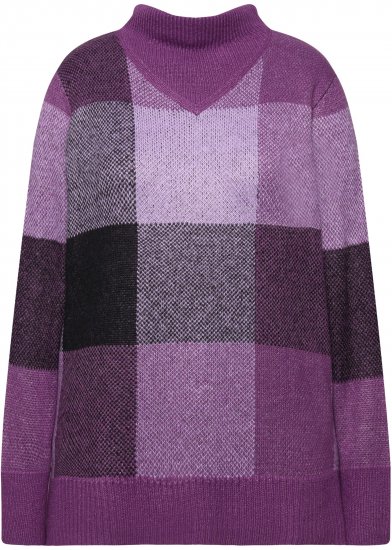 Ulla Popken Grand Check Long Sleeve Sweater Violet - Hoodies & Sweatshirts - 