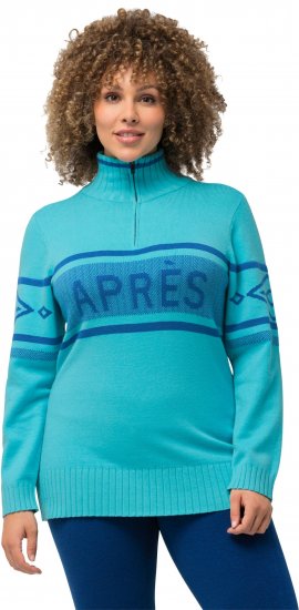 Ulla Popken Apres Ski Long Sleeve Troyer Collar Sweater Bright Turquoise - Hoodies & Sweatshirts - 