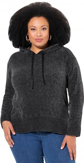 Ulla Popken Chenille Knit Hoodie Graphite Grey - Hoodies & Sweatshirts - 