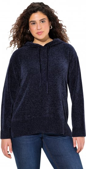 Ulla Popken Chenille Knit Hoodie Navy - Hoodies & Sweatshirts - 
