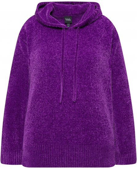 Ulla Popken Chenille Knit Hoodie Dark Purple - Hoodies & Sweatshirts - 