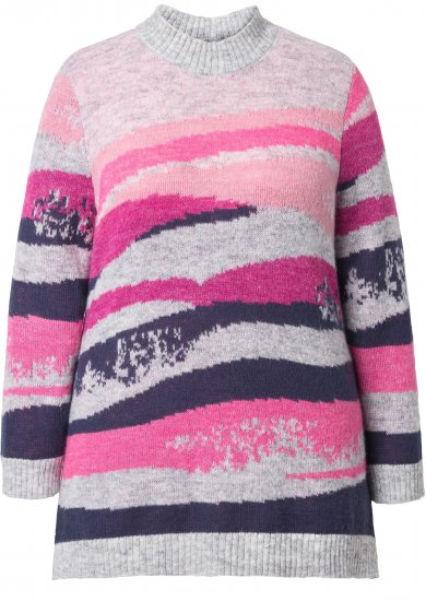Ulla Popken Landscape Stripe Sweater Light Grey Melange - Hoodies & Sweatshirts - Kuschelige Sweatshirts & Strick