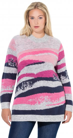 Ulla Popken Landscape Stripe Sweater Light Grey Melange - Hoodies & Sweatshirts - Kuschelige Sweatshirts & Strick