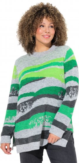Ulla Popken Landscape Stripe Sweater Moss Green - Hoodies & Sweatshirts - 
