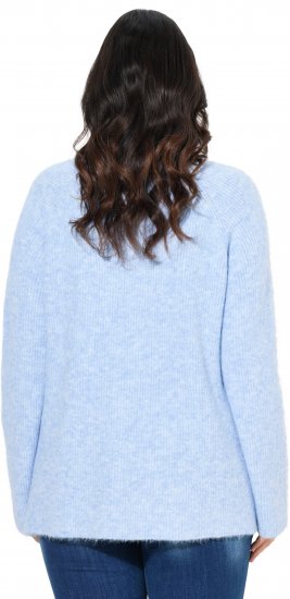 Ulla Popken Long Sleeve V-Neck Ribbed Knit Sweater Light Blue - Hoodies & Sweatshirts - 