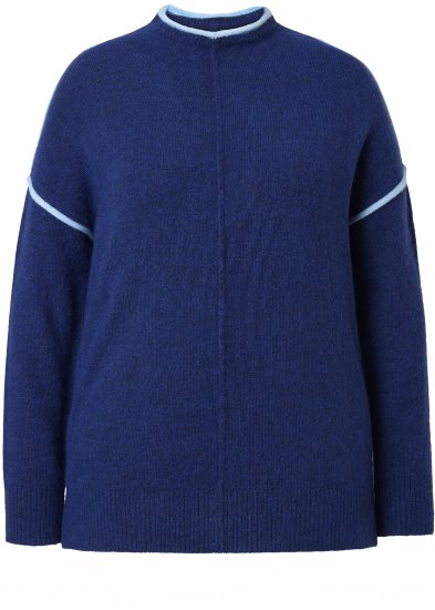 Ulla Popken Contrast Trim Long Sleeve Sweater Dark Blue - Hoodies & Sweatshirts - Kuschelige Sweatshirts & Strick