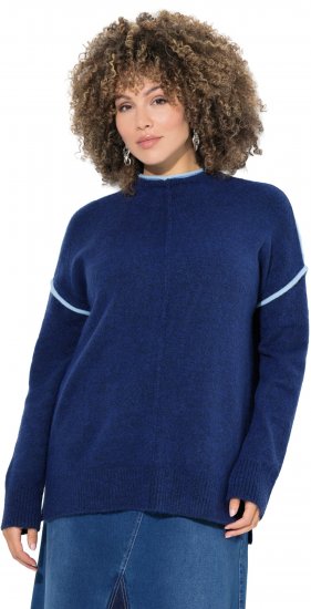 Ulla Popken Contrast Trim Long Sleeve Sweater Dark Blue - Hoodies & Sweatshirts - Kuschelige Sweatshirts & Strick