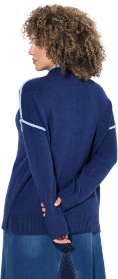Ulla Popken Contrast Trim Long Sleeve Sweater Dark Blue - Hoodies & Sweatshirts - Kuschelige Sweatshirts & Strick