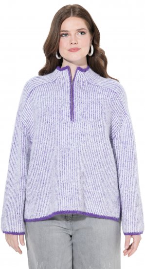Ulla Popken Striped Knit Long Sleeve Troyer Collar Sweater Purple - Hoodies & Sweatshirts - 