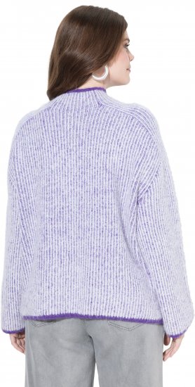 Ulla Popken Striped Knit Long Sleeve Troyer Collar Sweater Purple - Hoodies & Sweatshirts - 