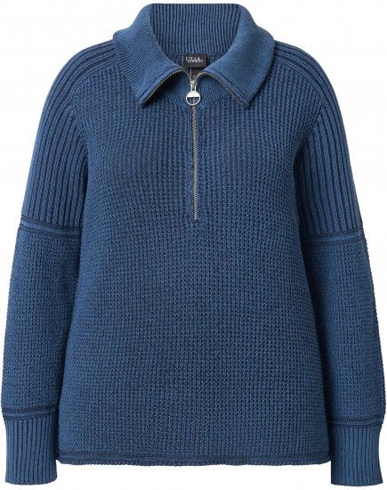 Ulla Popken Two-Tone Mixed Knit Troyer Collar Sweater Navy - Hoodies & Sweatshirts - Kuschelige Sweatshirts & Strick