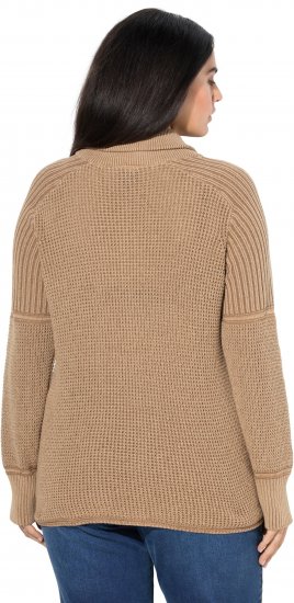 Ulla Popken Two-Tone Mixed Knit Troyer Collar Sweater Caramel - Hoodies & Sweatshirts - Kuschelige Sweatshirts & Strick