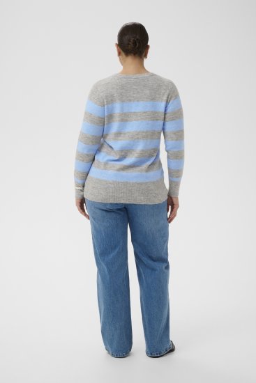Kaffe Curve Niela Gestreifter Pullover Hellgrau/Blau - Pullover & Strickmode - 