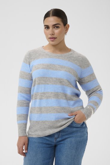 Kaffe Curve Niela Gestreifter Pullover Hellgrau/Blau - Pullover & Strickmode - 