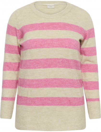 Kaffe Curve Niela Gestreifter Pullover Federgrau/Pink Melange - Pullover & Strickmode - 