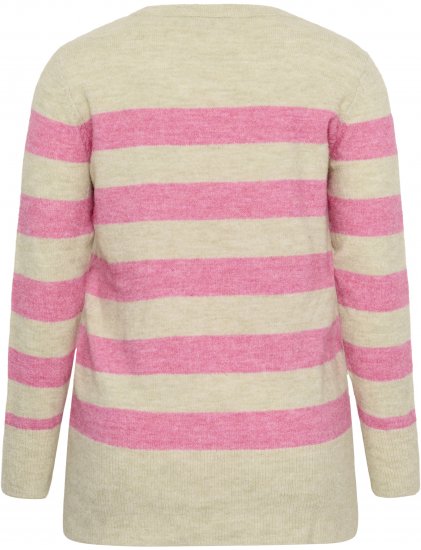 Kaffe Curve Niela Gestreifter Pullover Federgrau/Pink Melange - Pullover & Strickmode - 