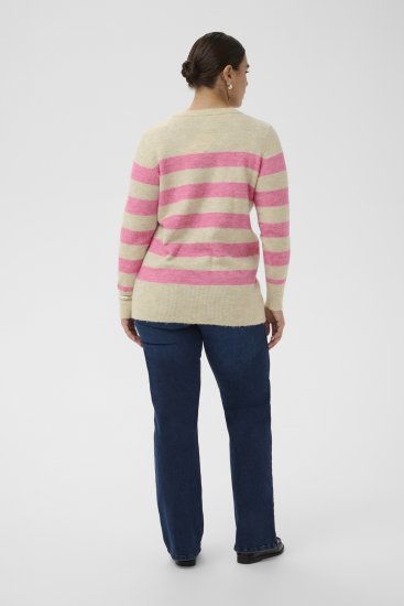 Kaffe Curve Niela Gestreifter Pullover Federgrau/Pink Melange - Pullover & Strickmode - 