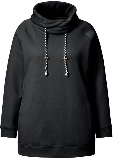 Ulla Popken Drawstring Collar Long Sleeve Sweatshirt Black - Hoodies & Sweatshirts - Kuschelige Sweatshirts & Strick
