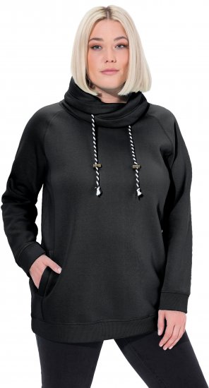 Ulla Popken Drawstring Collar Long Sleeve Sweatshirt Black - Hoodies & Sweatshirts - Kuschelige Sweatshirts & Strick