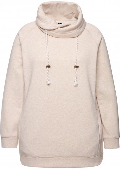 Ulla Popken Drawstring Collar Long Sleeve Sweatshirt Nature Melange - Hoodies & Sweatshirts - 