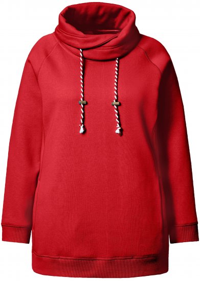 Ulla Popken Drawstring Collar Long Sleeve Sweatshirt Salsa Red - Hoodies & Sweatshirts - Kuschelige Sweatshirts & Strick