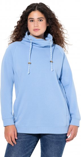 Ulla Popken Drawstring Collar Long Sleeve Sweatshirt Light Blue - Hoodies & Sweatshirts - Kuschelige Sweatshirts & Strick