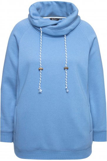 Ulla Popken Drawstring Collar Long Sleeve Sweatshirt Light Cornflower - Hoodies & Sweatshirts - 