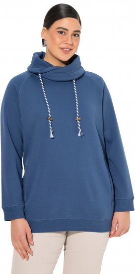 Ulla Popken Drawstring Collar Long Sleeve Sweatshirt Ink Blue - Hoodies & Sweatshirts - 