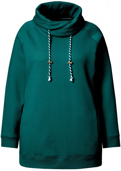Ulla Popken Drawstring Collar Long Sleeve Sweatshirt Teal Green - Hoodies & Sweatshirts - 