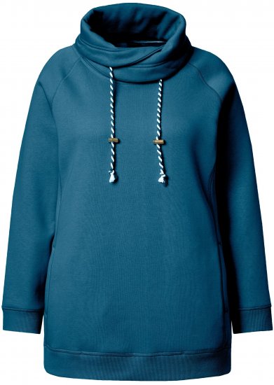 Ulla Popken Drawstring Collar Long Sleeve Sweatshirt Cerulean - Hoodies & Sweatshirts - 