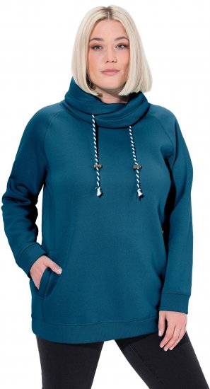 Ulla Popken Drawstring Collar Long Sleeve Sweatshirt Cerulean - Hoodies & Sweatshirts - 