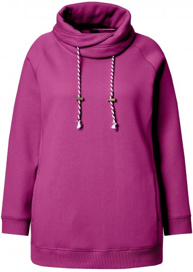 Ulla Popken Drawstring Collar Long Sleeve Sweatshirt Berry - Hoodies & Sweatshirts - Kuschelige Sweatshirts & Strick