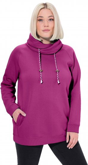 Ulla Popken Drawstring Collar Long Sleeve Sweatshirt Berry - Hoodies & Sweatshirts - Kuschelige Sweatshirts & Strick