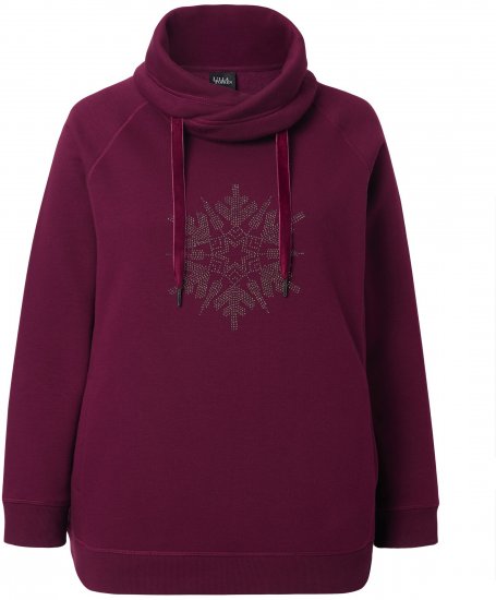 Ulla Popken Rhinestone Snowflake Turtleneck Sweatshirt Dark Ruby - Hoodies & Sweatshirts - 
