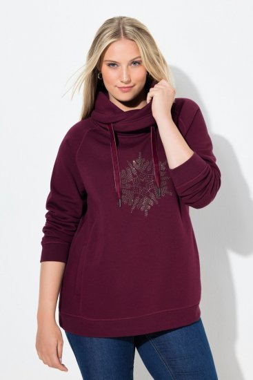 Ulla Popken Rhinestone Snowflake Turtleneck Sweatshirt Dark Ruby - Hoodies & Sweatshirts - Kuschelige Sweatshirts & Strick